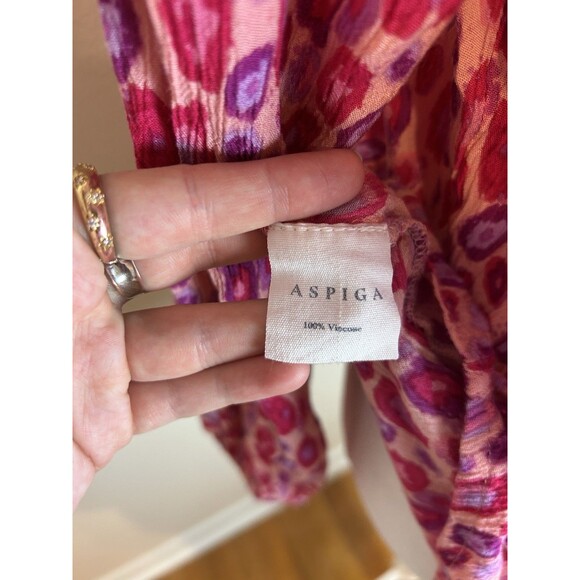 Aspiga Top Womens M Pink Patterned Blouse Boho Button Shirt Peasant Polka Dot - Picture 4 of 5